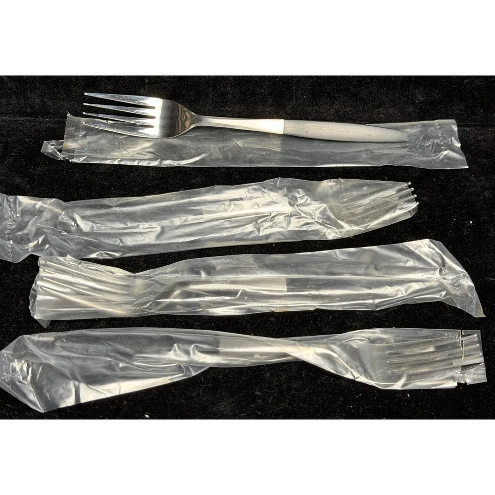Kingston Stainless Japan-4 Pc Dinner Fork, Grey Satin Handle, Mid Century, NEW
